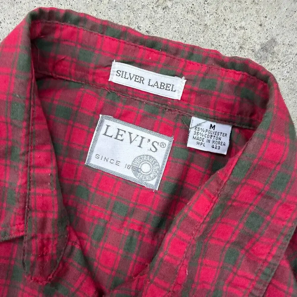 Vintage Levi’s Silver Label Tab Plaid Button Up Shirt Medium Red Gray M Utility